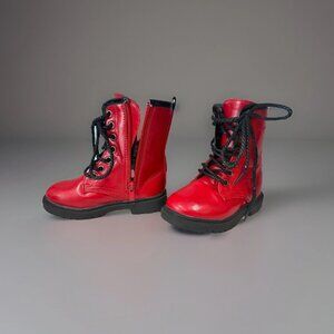 Red Lace-Up Kids Combat Boots Size: 10